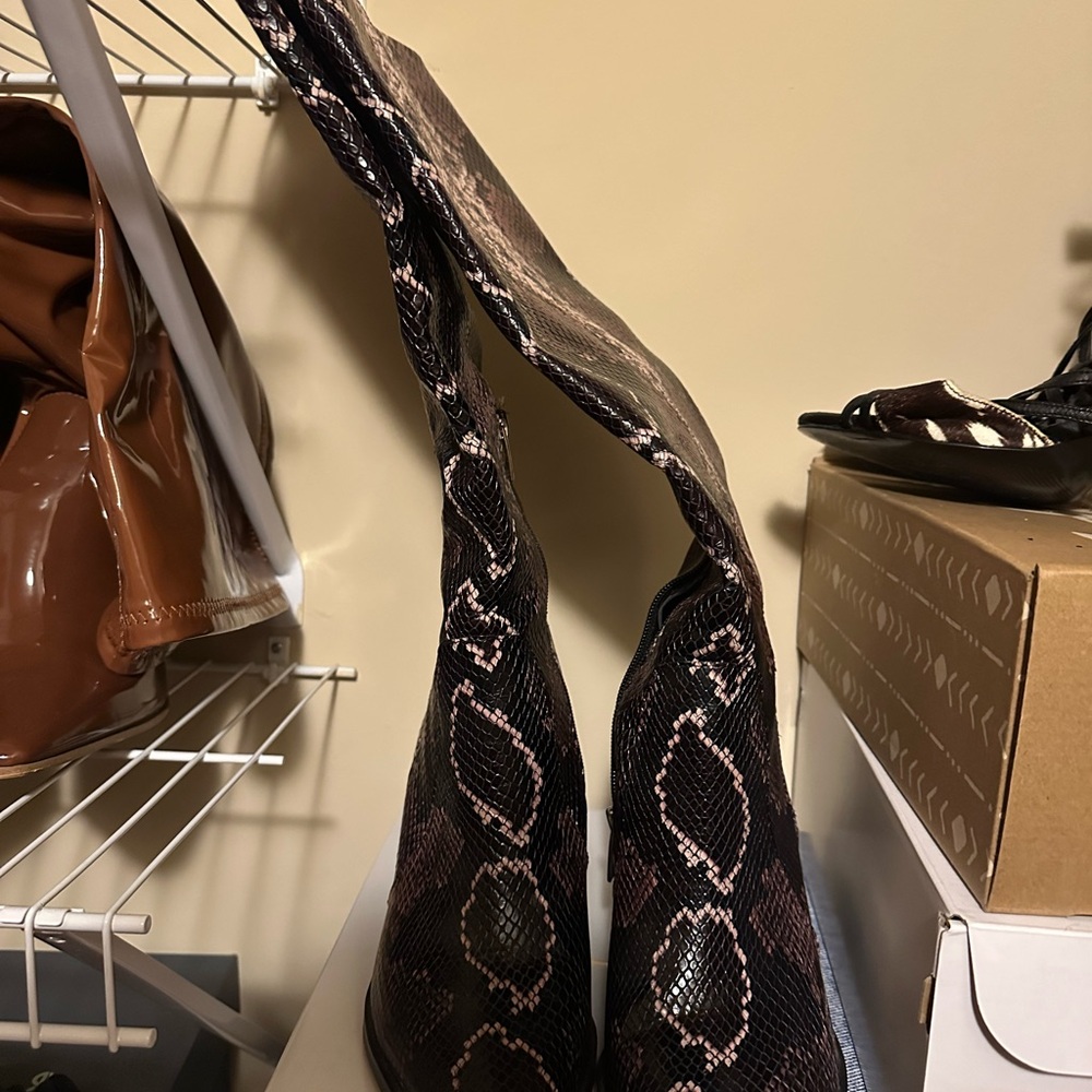 Vince Camuto Snakeskin Heeled Boots - Black and Brown